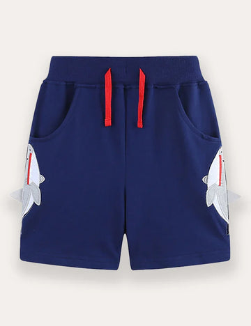 Cartoon Shark Applique Shorts